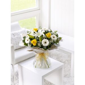 Yellow and white hand-tied